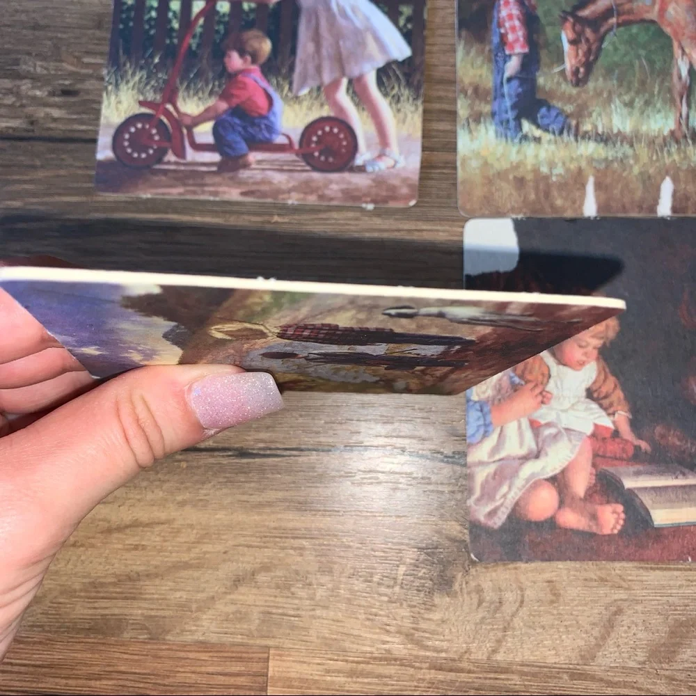 Vintage 4pc Coaster Set Farm Children Horses - Picture 3 of 4